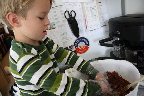 mixing in the frosting